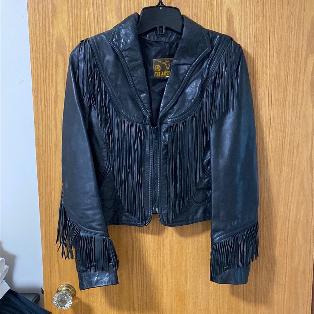 Black Leather Fringe Motorcycle Jacket